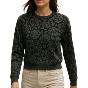 Abercrombie & Fitch Rose Print Sweatshirt Pullover Gray Black Floral Crewneck S
